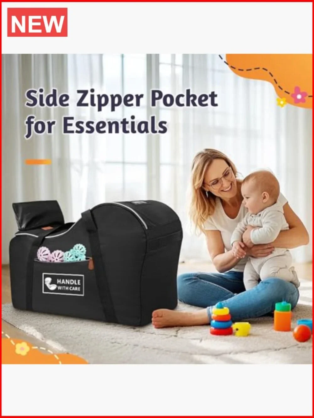 Padded Infant Car Seat Travel Bag with Side Pocket for Air Travel